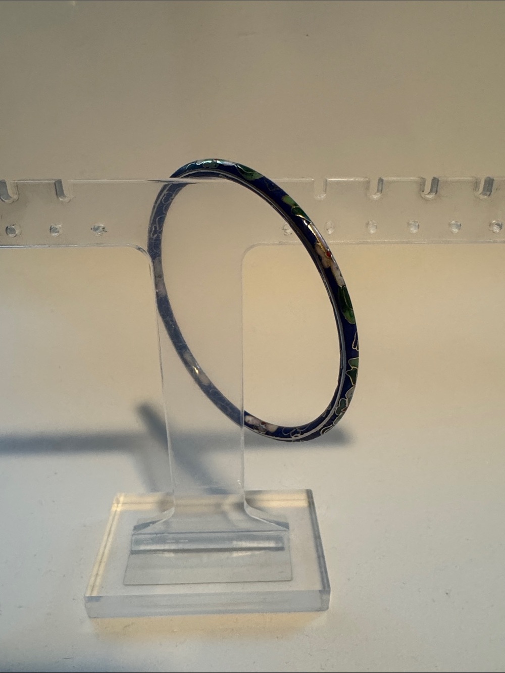 Enamel Floral Slim Bangle Bracelet in Navy Blue